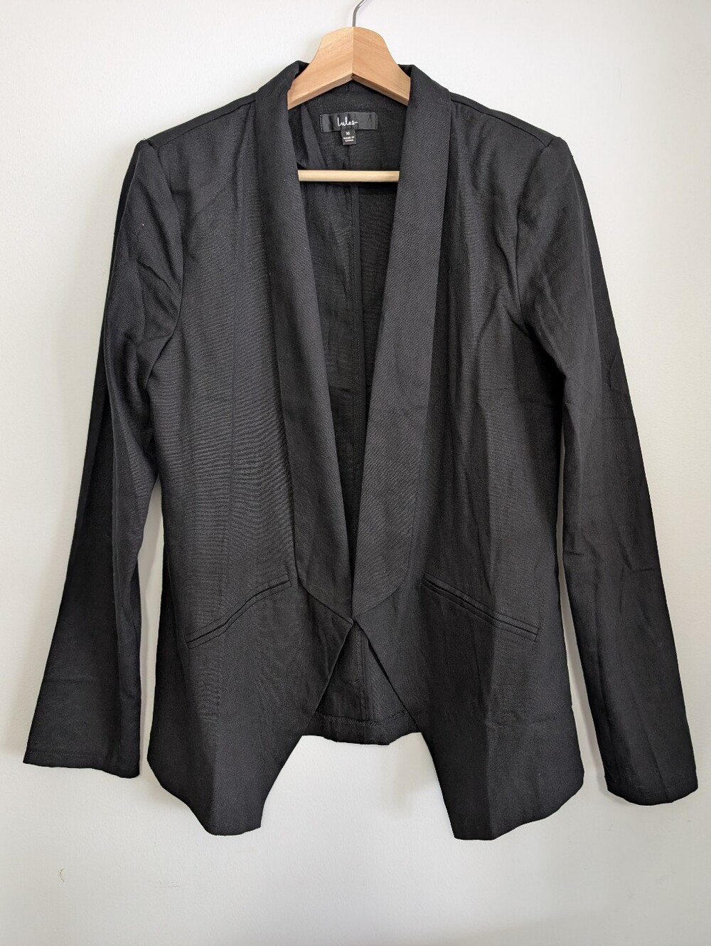 Lulus Medium Linen Cardigan Black Lightweight Open Front Blazer Business Casual